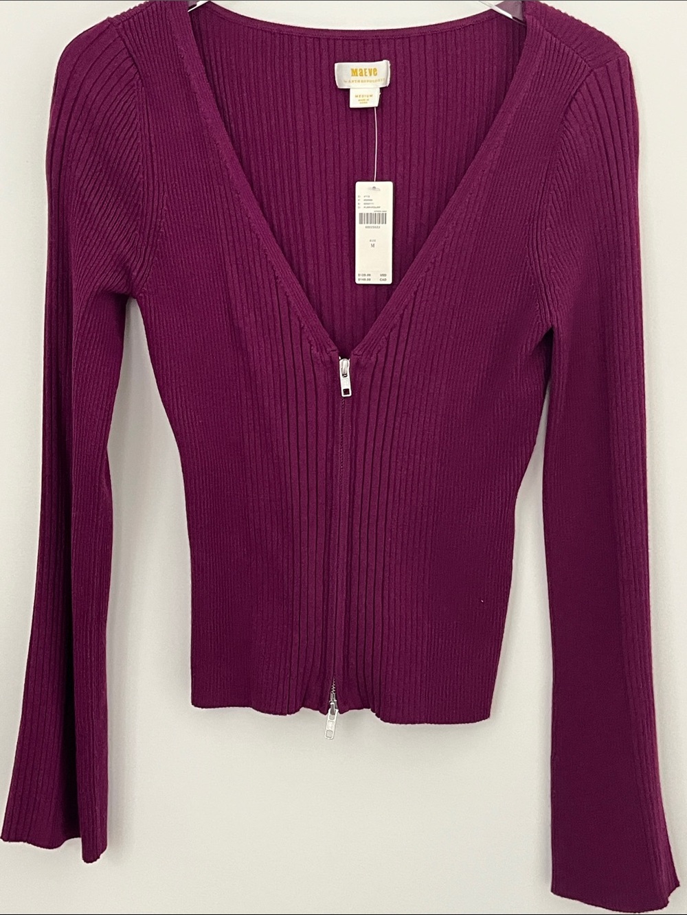 Maeve by Anthropologie Ribbed Zip-Front Cardigan in Plum